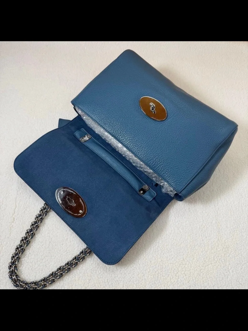 Mulberry Blue Leather Chain-Handle Shoulder Bag